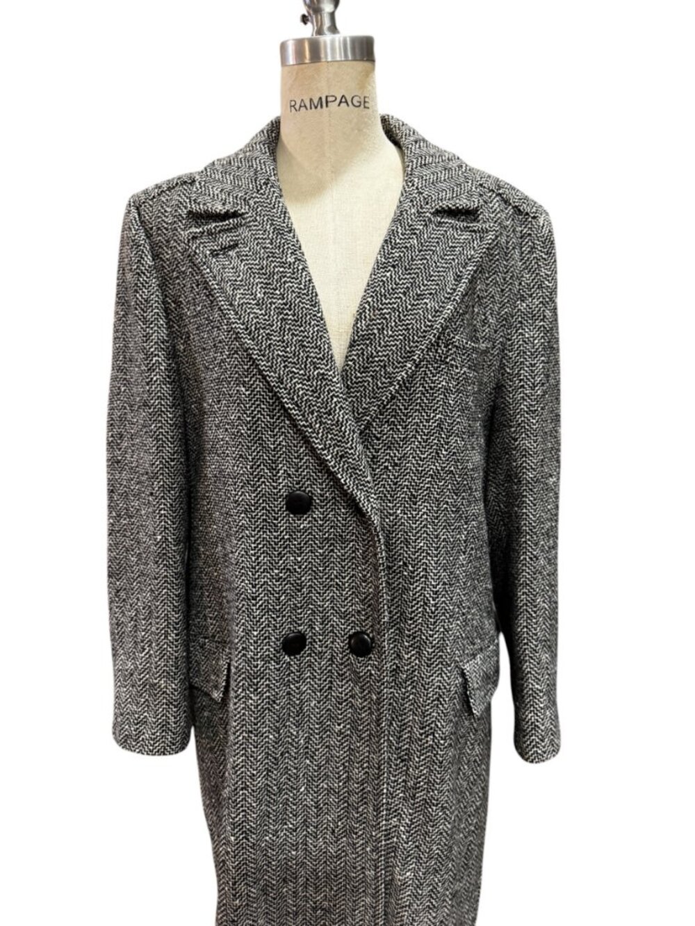 Pendleton Vintage Wool Coat Herringbone Long Double Breasted USA - Picture 3 of 10